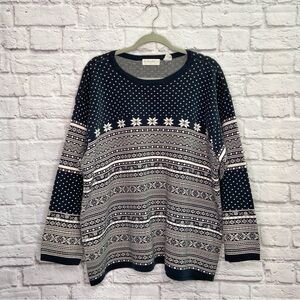 VTG Elisabeth Liz Claiborne Womens Winter Sweater Size 3 Plus Snowflakes Black